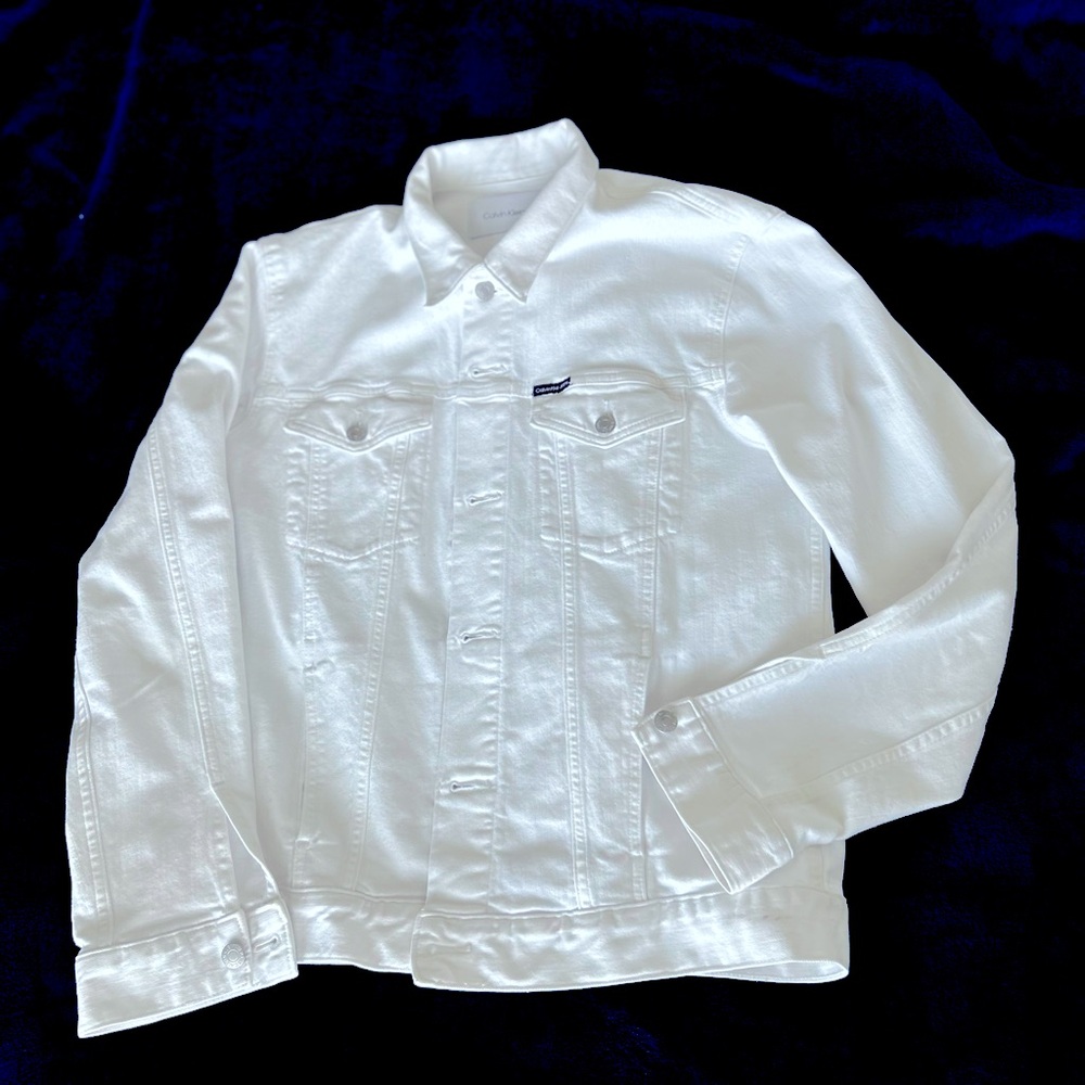 White denim, Calvin Klein jacket size Medium with silver buttons